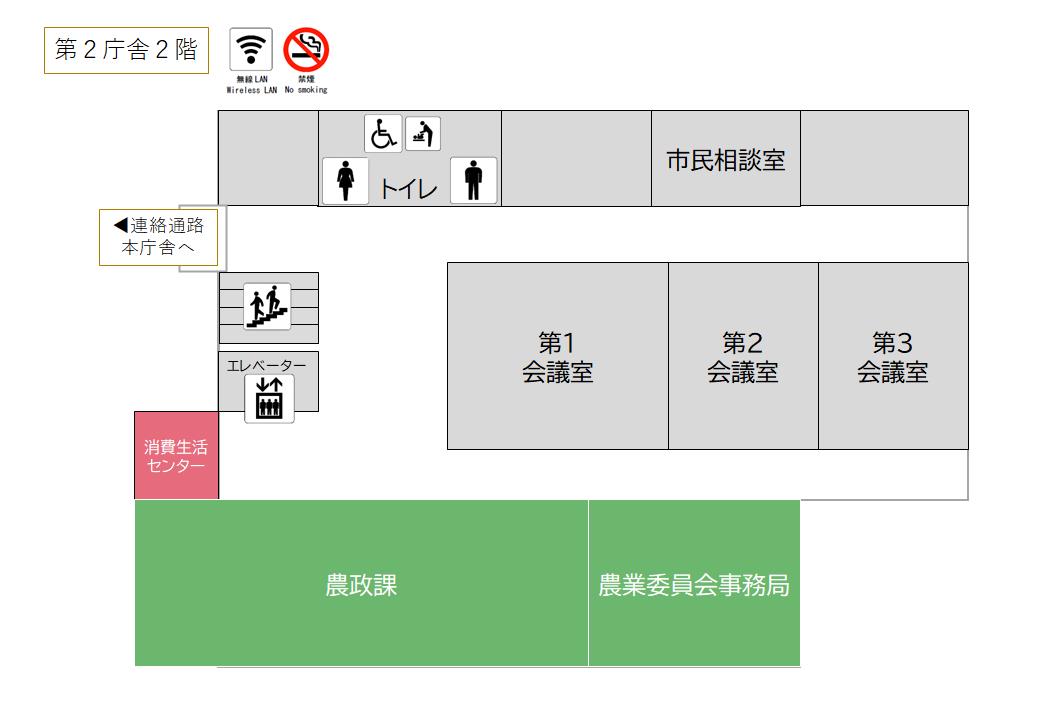 第2庁舎2階の案内図