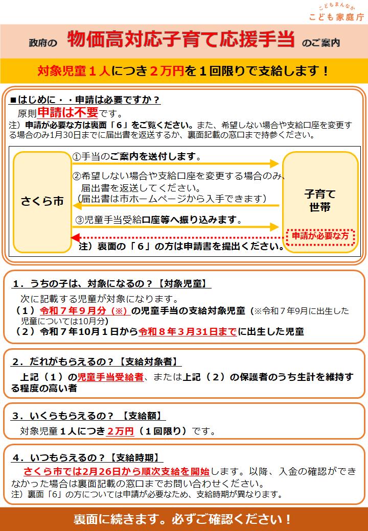 （表面）物価高対応子育て応援手当リーフレット